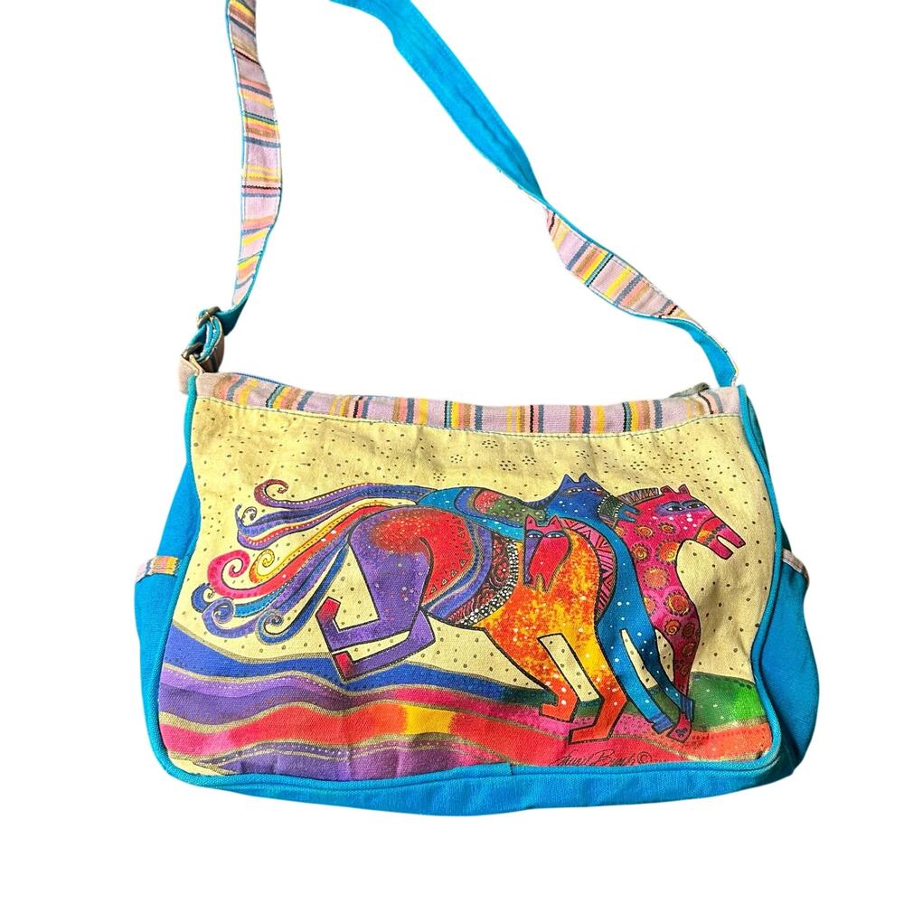 Vintage 90s Laurel Burch Crossbody tote bag Dancing Horses Vibrant Whimsical